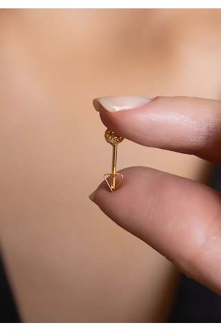 14 Ayar Altın Minimal Kalemli Küpe Sarı Altın