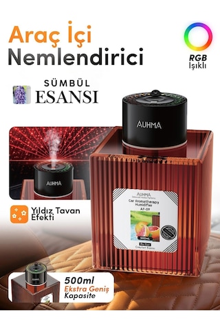 Auhma Af-09 Araç İçi Hava Nemlendirici & Koku Makinesi Sümbül Esansı 500ml Aromaterapi Difüzör + Rg