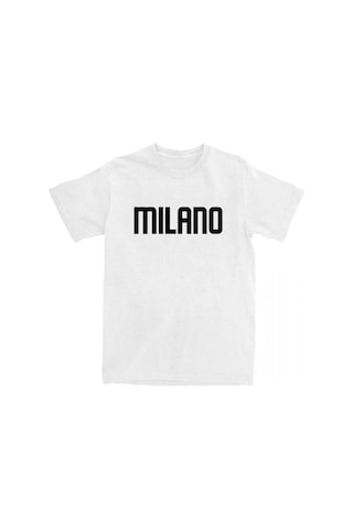 Tarzsokak Beyaz Milano Şehir Baskı % Yaz -gömlek Yuvarlak Boyun Yumuşak L Beyaz