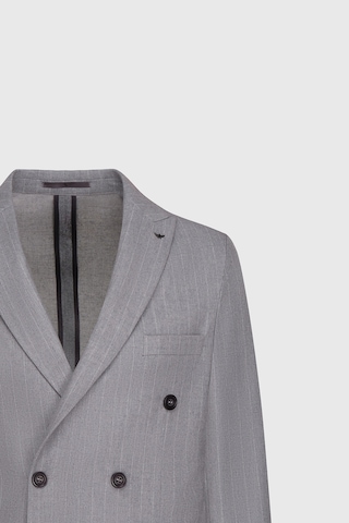 AC&Co / Altınyıldız Classics Erkek Grı Yünlü Slim Fit Dar Kesim Kırlangıç Yaka Çizgili Torba Cepli Ceket Gri