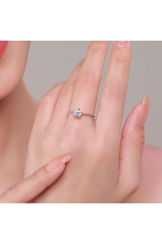 Modian 925 Ayar Gümüş Basit Yuvarlak Temizle Cz Klasik Düğün Parmak Yüzük Kadınlar Için Zarif Platin Kaplama Marka Takı