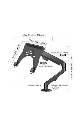 Profesyonel Amortisörlü 2 Si 1 Arada Laptop Ve Monitör Standı Ayarlanabilir Ergonomik Masaüstü Kol,