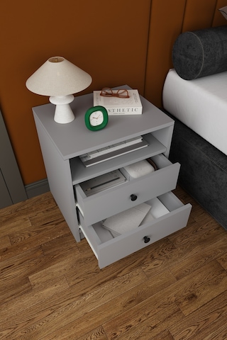 Modern 2 Çekmeceli Komodin Şifonyer %100 Mdf Çok Amaçlı Organizer Kmd04 Kül Gri