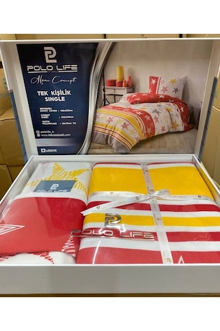 Polo Life Lüks Tek Kişilik Nevresim Takımı- GS Sarı Kırmızı