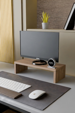 Ergonomik Masaüstü Monitör Yükseltici Ve Klavye Saklama Standı - Masa Üstü Düzenleyici Raf 45x20x11 Cm Atlantik Çam