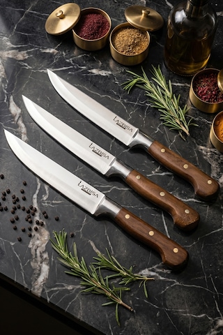 Lazbisa Mtf-003 Hand Craft Mutfak Bıçak Seti Et Ekmek Sebze Meyve Bıçağı 3 Lü Set Günlük Kullanım