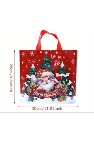 1 Adet Şenlikli Noel Baba Noel Ağacı Hediye Çanta Kırmızı Plastik Kırmızı