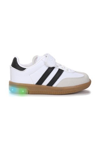 Kiko Kids Renis Günlük Cırtlı Işıklı Kız Çocuk Spor Ayakkabı Beyaz - Siyah Beyaz - Siyah