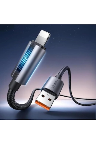 Mcdodo Ca-5660 Usb Apple Uyumlu iPhone Led Işıklı Data Şarj Kablosu 1.2m - Siyah