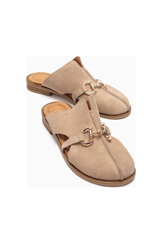Luvishoes Favor Bej Süet Hakiki Deri Önü Kapalı Kadın Terlik