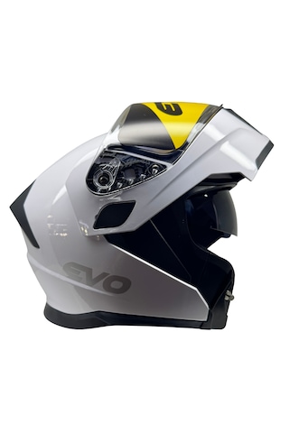 Kask Evo Marka Vizörlü Çeneden Açılır Açık Beyaz
