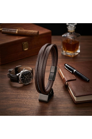 Moncuk Design Kahverengi 4 Lü Pu Deri Çoklu Bileklik - Zamak Kilit 33513b10d7 Beyaz - Çok Renkli