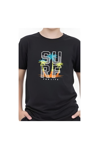 Panios Kids Surf Baskılı Erkek Çocuk Kısa Kollu Tişört Siyah