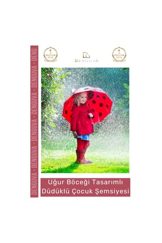 Denguva Şemsiye Kırmızı Uğur Böceği 3d Kulaklı Dayanıklı Güvenli Su Geçirmez Tasarımlı Düdüklü Çocuk Şemsiy Çok Renkli