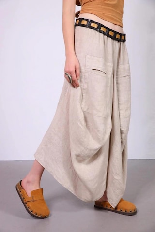 Bohem Stil İtalyan Cepli Keten Şalvar Pantolon Cmn00154 Krem