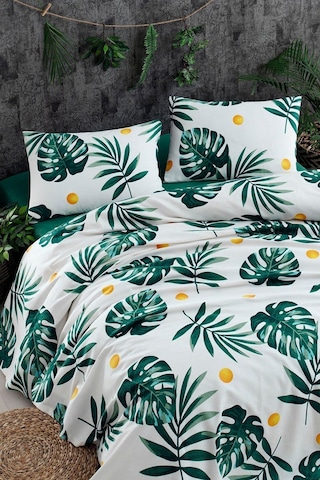 Doğal Pike Baskılı King 230x240cm Monstera Yeşil Yeşil