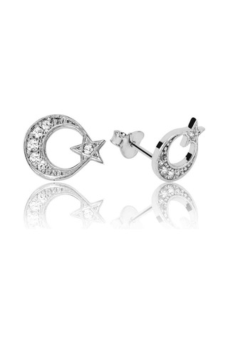 Gümüş Ay Yıldız Çivili Küpe N11.35520