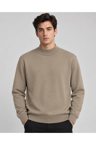 Classics Men Slim Fit Polo Yarım Balıkçı Uzun Kol Erkek Triko 07425 Bej