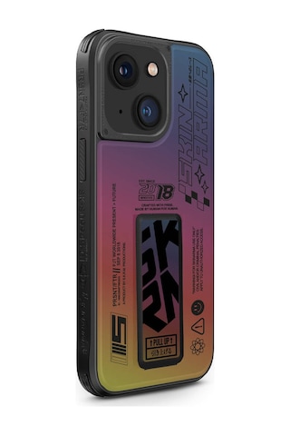 Apple Uyumlu iPhone 15 Kılıf Skinarma Holografik Standlı Deri Görünümlü Kira Kobai Kapak Colorful