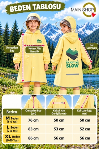 Mainshop Şeffaf Siperlikli Çıtçıtlı Ve Fermuarlı Taşıma Çantalı 4 Renk Çocuk Yağmurluk 7-8 Yaş M - L Bej