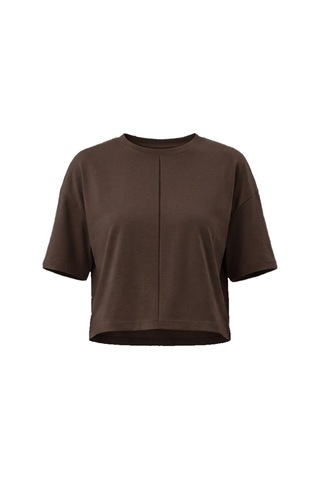 Cottonhıll Premium - Sway Collection Kahverengi Modal Bisiklet Yaka Nervür Dikiş Detaylı Tişört