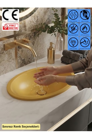 Thorax Vesta Leke Tutmaz Mat Tezgaha Gömme Banyo Lavabosu Eviyesi - Kişiselleştirilebilir Sınırsız Renk Seçenekli Çok Renkli