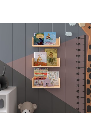 Asra Trend Çocuk Odası Duvar Rafı Kitaplık ÇR-03 %100 MDF 3'lü Set Safir Meşe