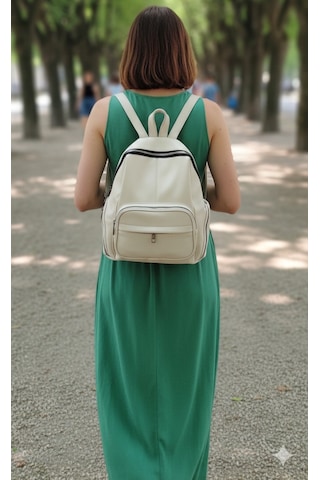 Newish Polo Donna Model Sırt Çantası-yıkama Suni Deri Beyaz