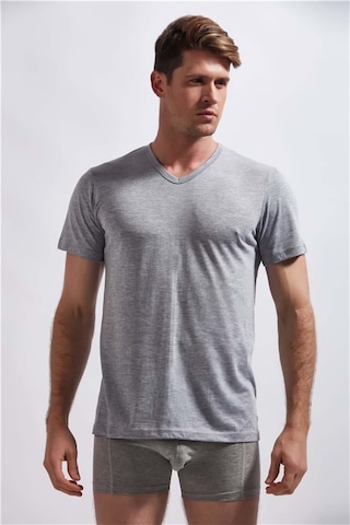 Josejuan 2'li Erkek Atlet V Yaka Yarım Kollu Koton Likralı 1303-2'li Gri Melanj