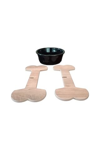 Realwood Seramik Kaseli Ahşap Ayaklı Tekli Büyük Irk Köpek Mama Su Standı