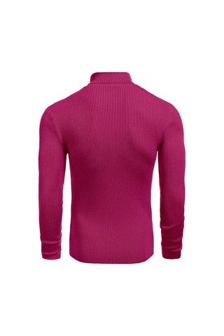 Polızeı Erkek Slim Fit Boğazlı Triko Kazak Esnek Dokulu Fuşya