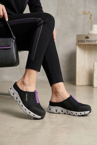 King Paolo H5204 Missy Kadın Memory Foam Sabo Terlik Siyah - Mor