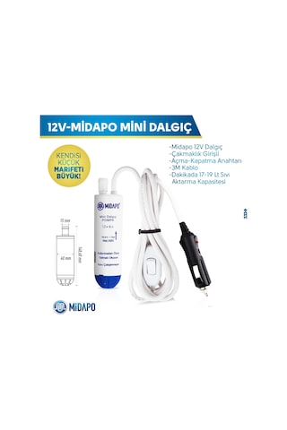12 Volt Araba Çakmaklı Kucuk D.C Midapo Mini Dalgıc Pompa