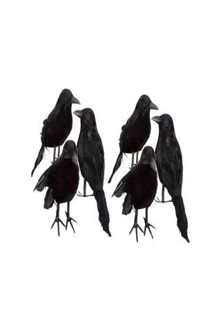 Neevoyu 6 Adet Siyah Tüylü Taklit Kargalar - Halloween Parti Dekorasyonu, İç/diş Mekan Dekoratif Figürler