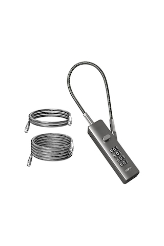 Ranyeek 4 Haneli Yeniden Konfigüre Edilebilir Kilitli, Çelik Gövde, 3 Farklı Uzunlukta Kablolu, Bisiklet-elektrikli Araba-kask-valiz Güvenliği İçin Kayar Kordon Kilit, Silah Rengi Gri