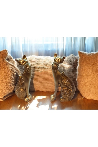 13 Cm-18 Cm Ebatlarda Kırılmaz Polyester2li Sarı Renk Kedi Biblo
