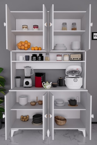 Urla Kahve Köşesi Çok Amaçlı Mutfak Kiler Erzak Dolabı Beyaz Beyaz