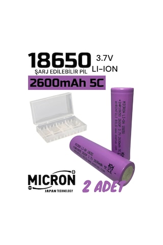 Lityum 18650 3.7 V  2600 MaH 5C Lityum Şarj edilebilir Pil 2 Adet
