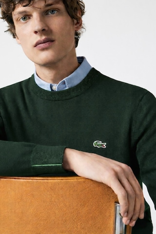 Lacoste Men's Regular Fit Crew Neck Dark Green Bisiklet Yaka Organik Pamuk Kazak Koyu Yeşil