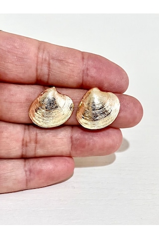 Altın Kaplama Deniz Kabuğu Küpe - Vintage İstiridye Modeli Şık Gold Küpe