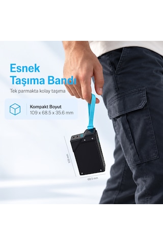 Bix Pb2065w 20000mah 65w Süper Hızlı Şarj Özellikli Powerbank Askılı Tasarım Pd Destekli Dijital Göstergeli Taşınabilir Şarj Cihazı Siyah