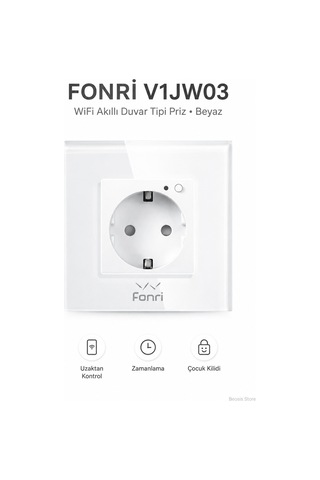 Fonri Wifi Akıllı Duvar Prizi Beyaz Uzaktan Kontrol, Zamanlama, Çocuk Kilidi Tuya Destekli