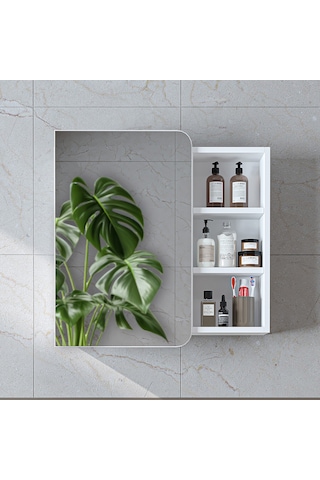 Likya Kulpsuz Tek Kapaklı Açık Raflı Aynalı Mdflam 70 Cm Aynalı Banyo Üst Dolabı Beyaz
