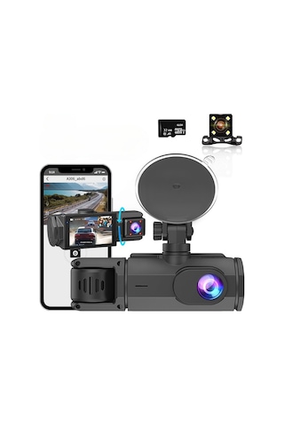Çeşithane 3 Kanallı Full Hd Araç İçi Kamera Seti - 1080p Ön, Arka Ve İç Üçlü Lens Dash Cam, 32gb Haf