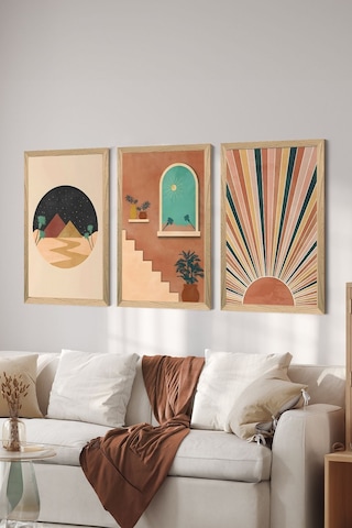 3 Parça Ahşap Çerçeve Görünümlü Mdf Poster Tablo Seti - Set 5 - Mdf3dsohoset5