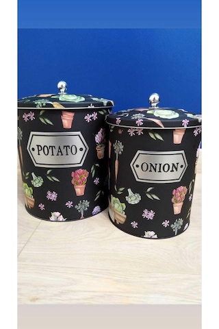 Nf Desıgn Çiçek Desenli Kabartmalı Metal 2 Li Patates Soğan Sepeti
