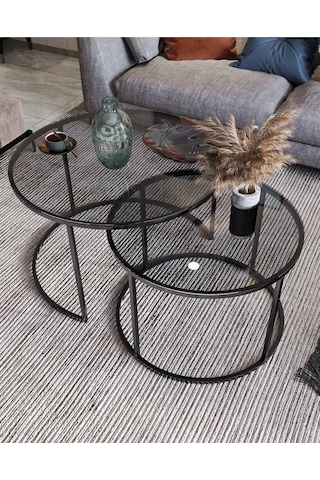 Dekoport Milas Orta Sehpa - Füme Cam Siyah