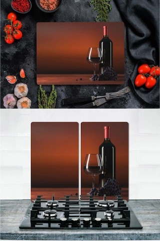 Takım Halinde Üzüm Şarabı 20x30 cm Kesme Tablası ve 60x52cm Cam O