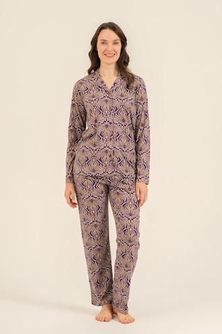 Arnetta Kadın Çiçek Desenli Kahverengi Gömlek Pijama Takımı Ar3771-s-v1 Ar3771-s-v1