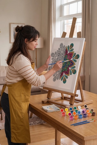 Detaylı Çiçek Mandala Ahşap Boyama Seti 40x50 Cm